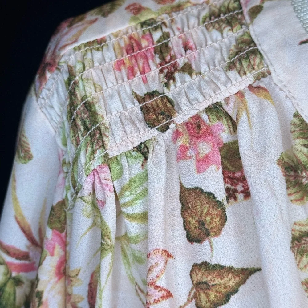 Cynthia Rowley Smocked Floral Top with Pink and Green Hues